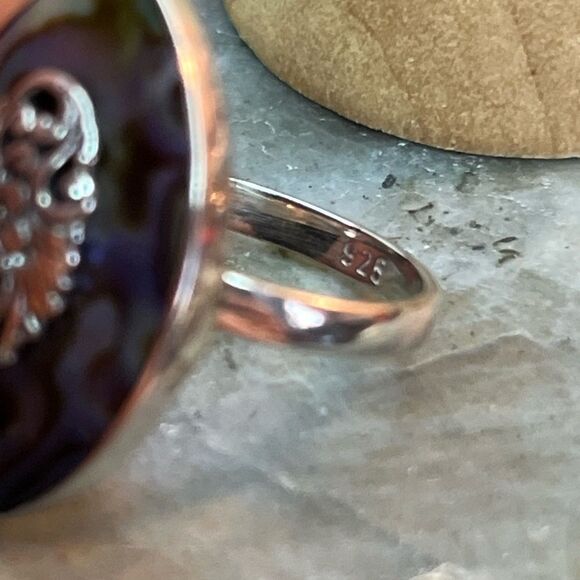 Abalone Shell Sterling Silver Ring with Floral Details - Picture 7 of 10